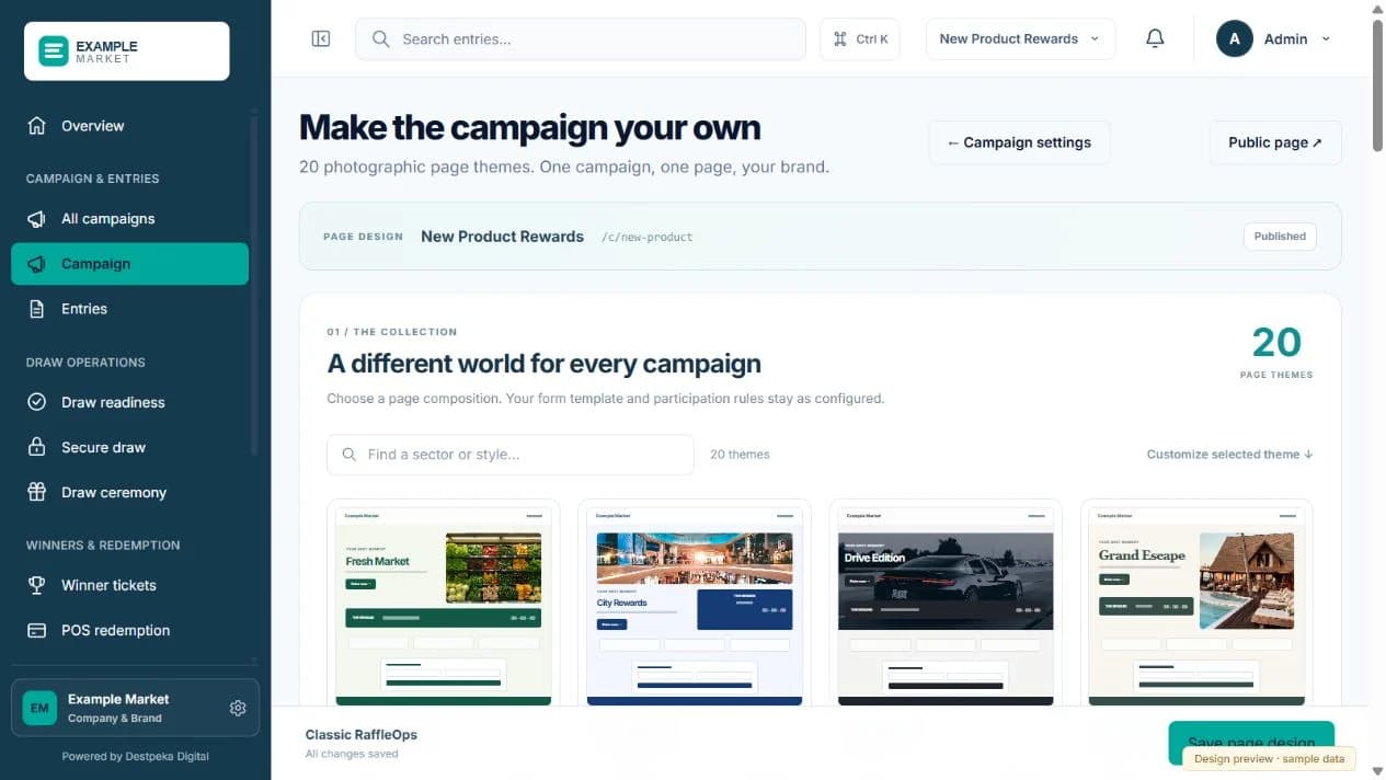 Campaign page theme library